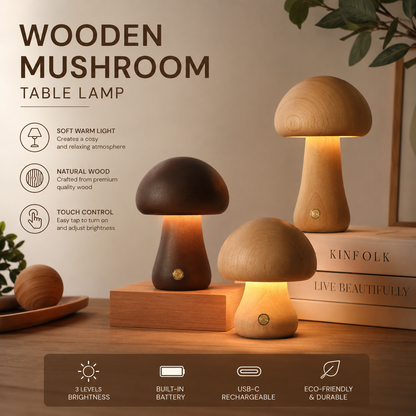 Wooden Mushroom Table Lamp