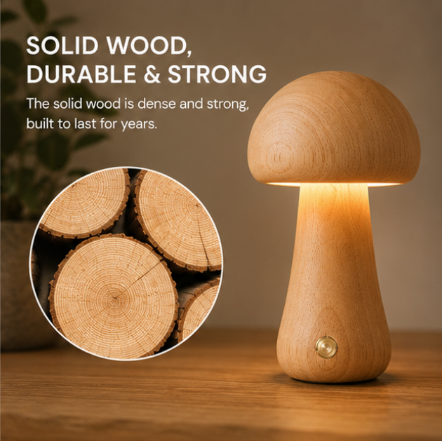 Wooden Mushroom Table Lamp