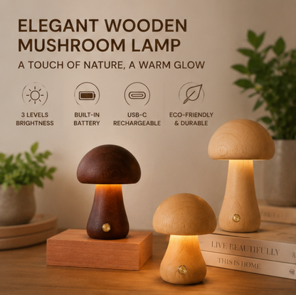 Wooden Mushroom Table Lamp