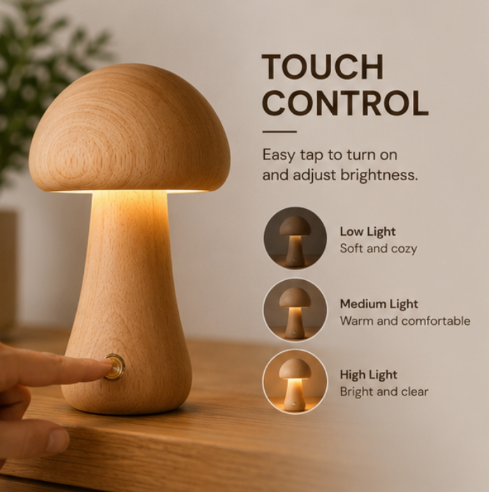 Wooden Mushroom Table Lamp