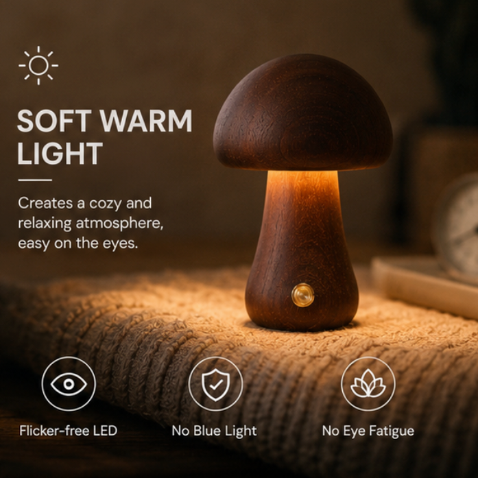 Wooden Mushroom Table Lamp