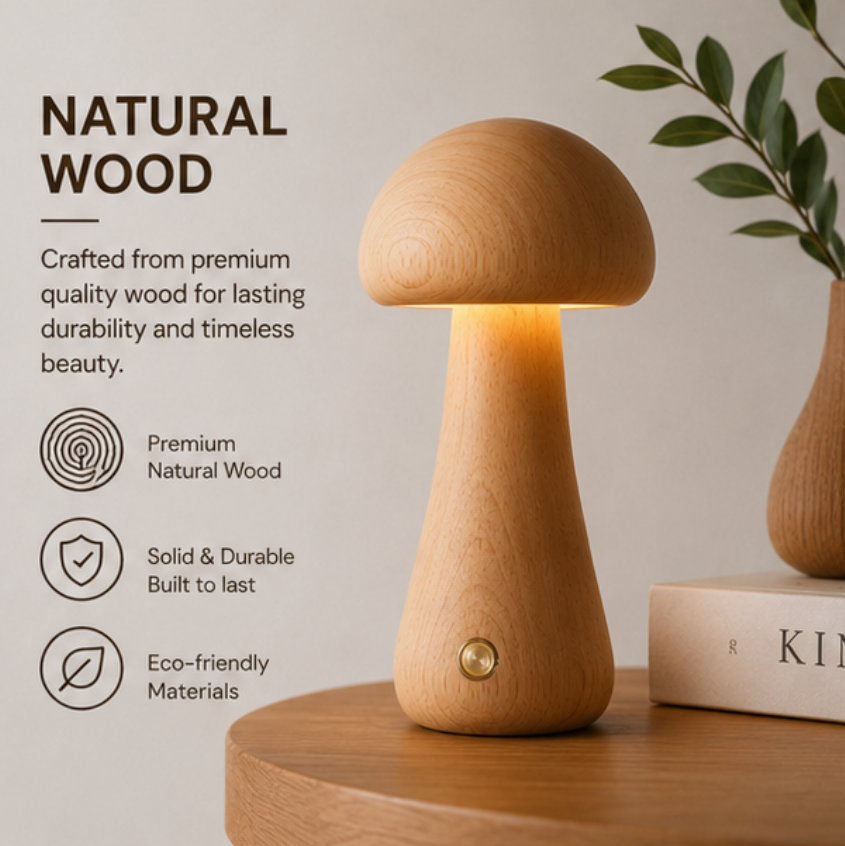 Wooden Mushroom Table Lamp